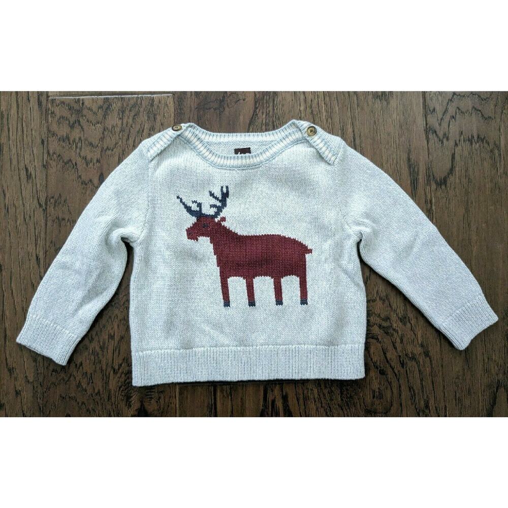 Tea Collection Cream Sweater with Red Moose